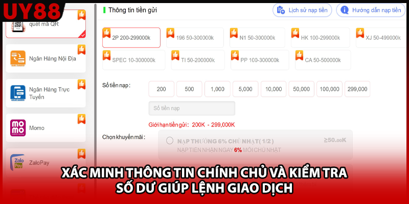 Xác minh thông tin chính chủ và kiểm tra số dư giúp lệnh giao dịch